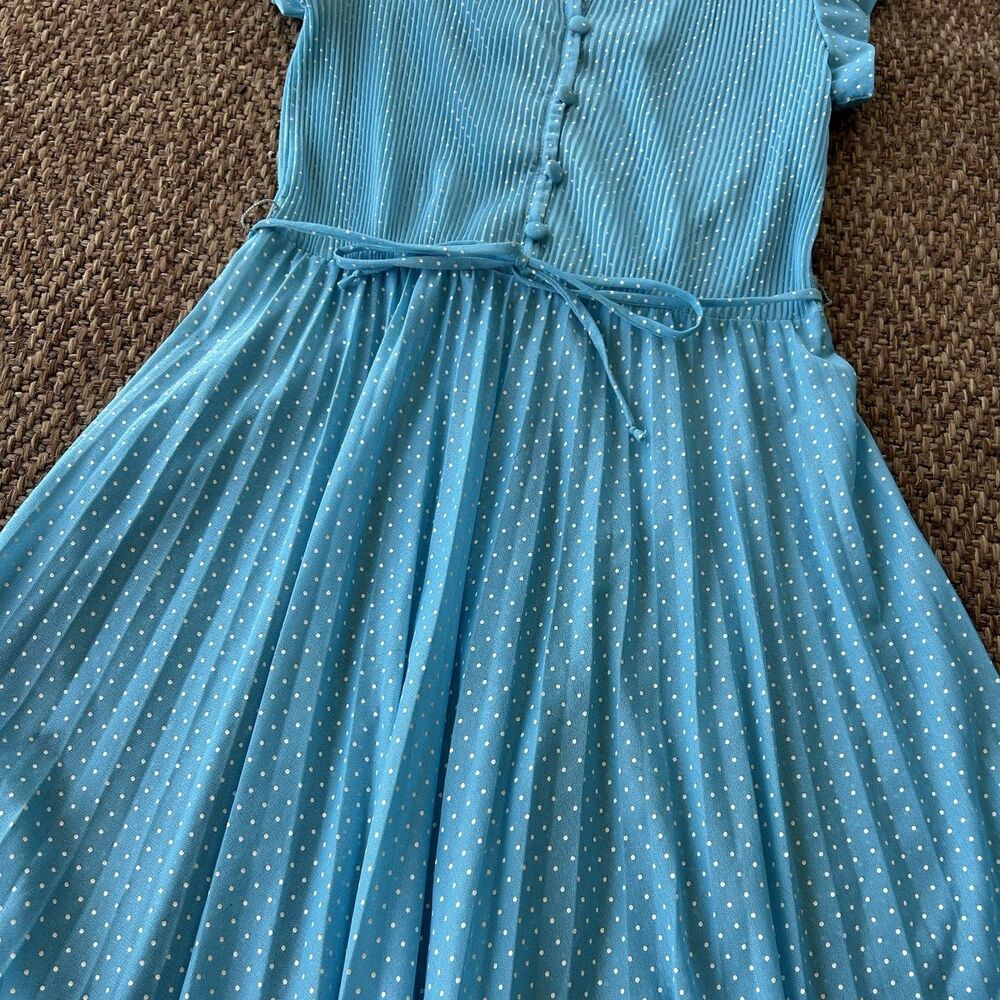 Vintage Blue Polka Dot Dress Woman’s Small Prairie Dress Sheer Country READ - Picture 2 of 8